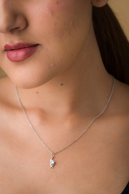 Elegant Zircon Pendant Chain - 925 Silver