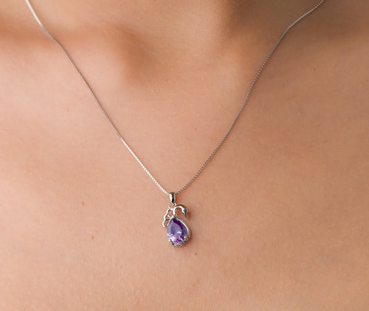 Amethyst Stone Bird Pendant Chain - 925 Silver