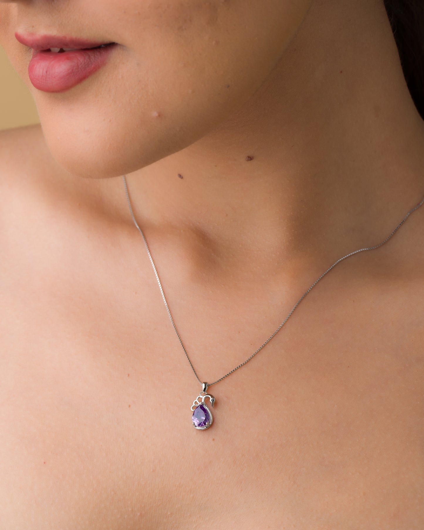 Amethyst Stone Bird Pendant Chain - 925 Silver