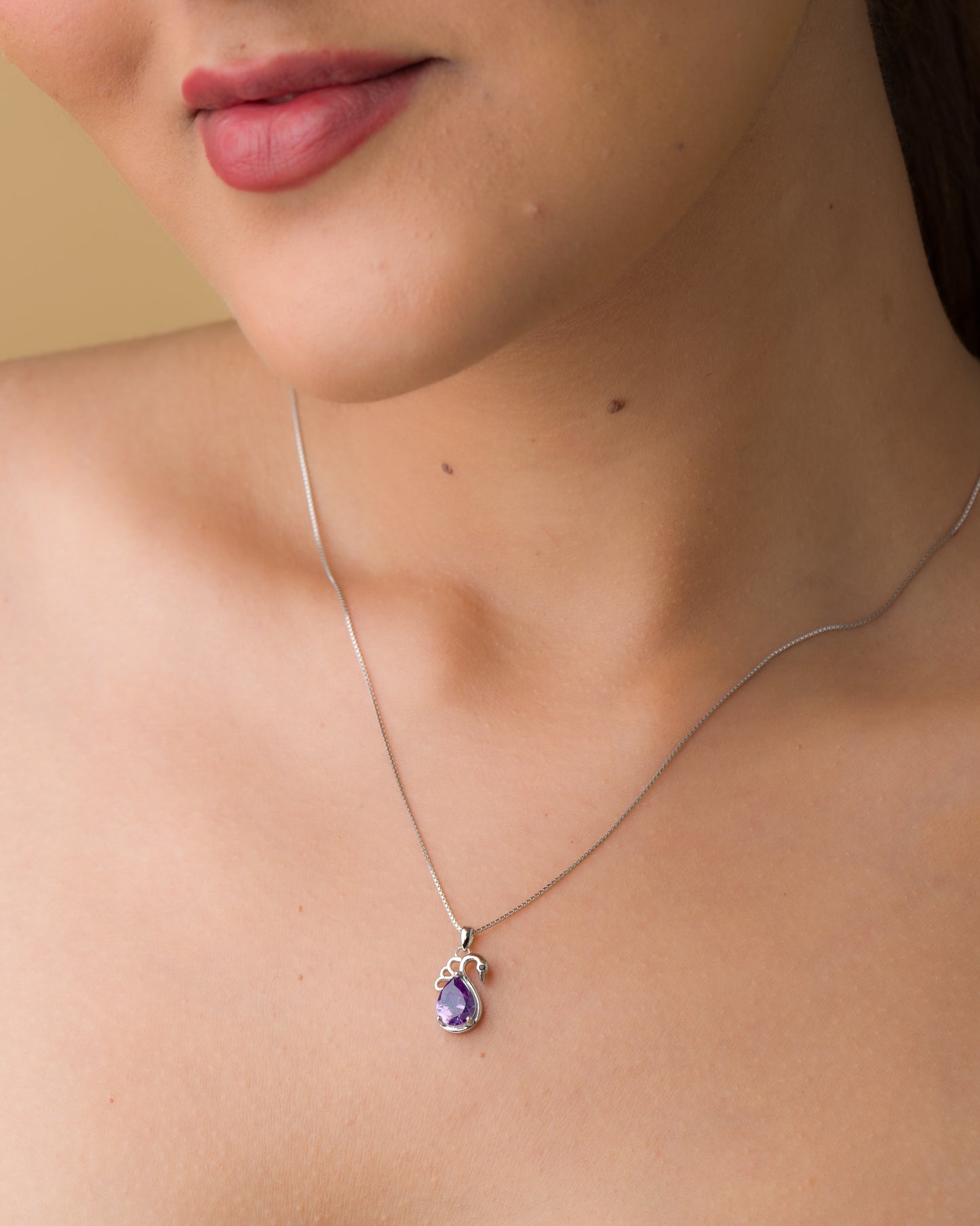 Amethyst Stone Bird Pendant Chain - 925 Silver
