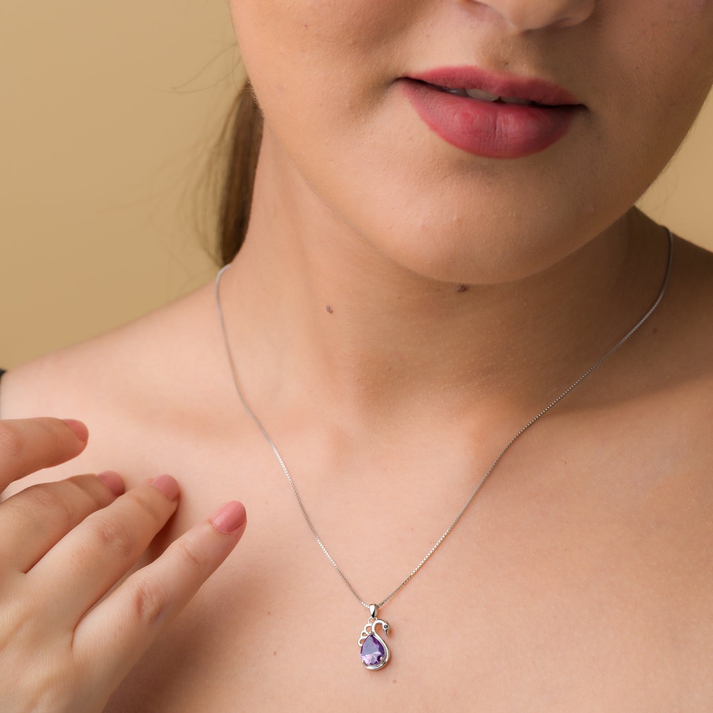 Amethyst Stone Bird Pendant Chain - 925 Silver