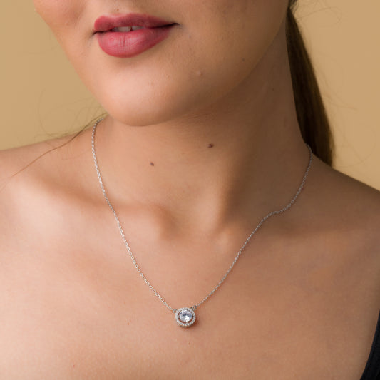Solitaire Zircon Pendant Chain - 925 Silver