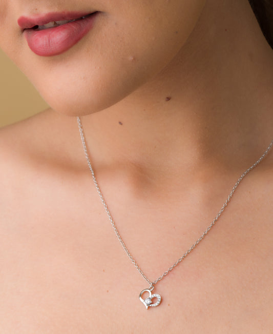 Little Heart Zircon Pendant Chain - 925 Silver