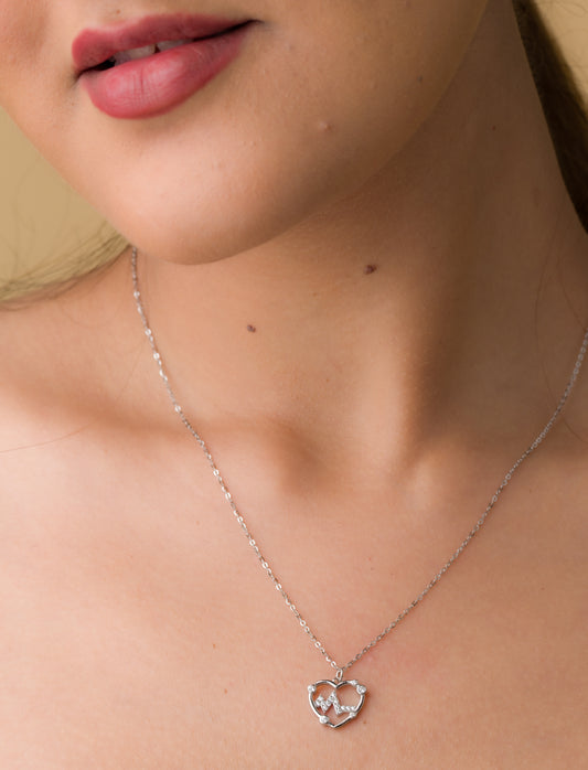 Lifeline Heart Zircon Pendant Chain - 925 Silver