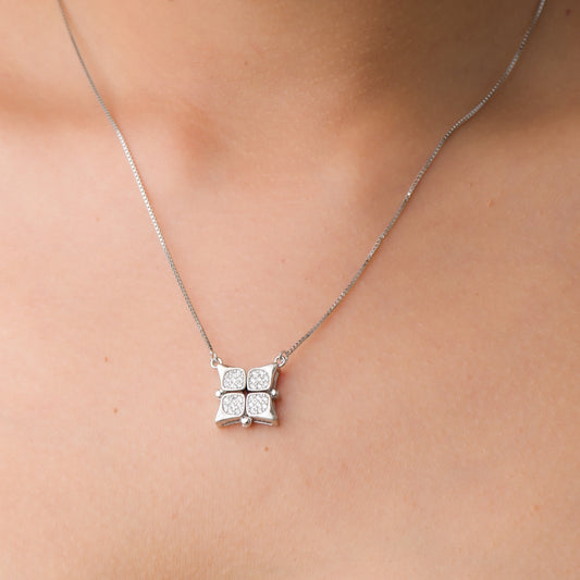 Magnetic Flower Zircon Pendant Chain - 925 Silver
