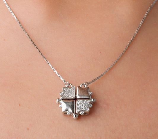 Magnetic Zircon Clover Pendant Chain - 925 Silver