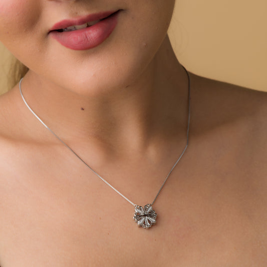 Flower Heart Fusion Pendant Chain - 925 Silver
