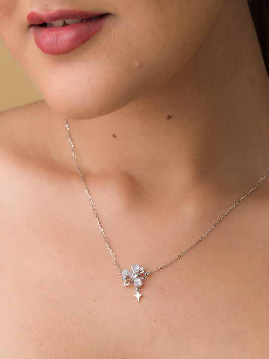 Cute Little Flower Zircon Pendant Chain - 925 Silver