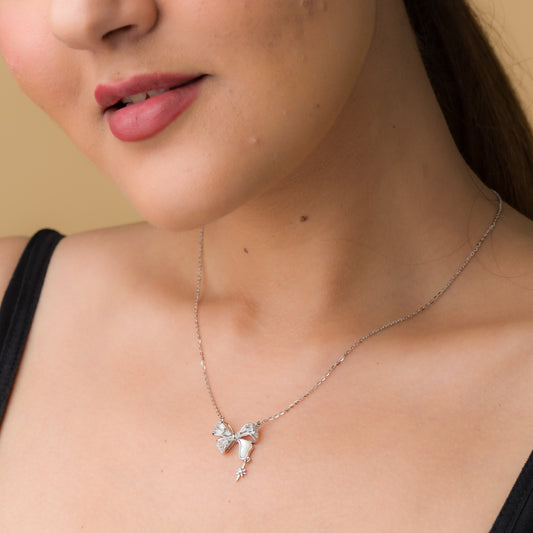 Baguette Bow Pendant Chain - 925 Silver