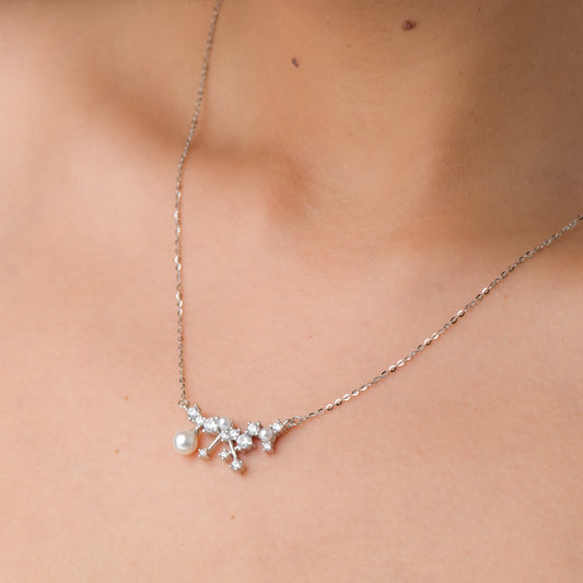 Pearl Zircon Fusion Pendant Chain - 925 Silver