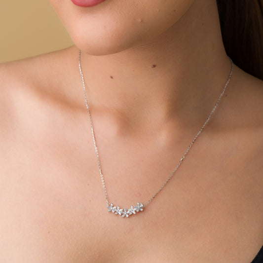 Flowers Zircon Fusion Pendant Chain - 925 Silver