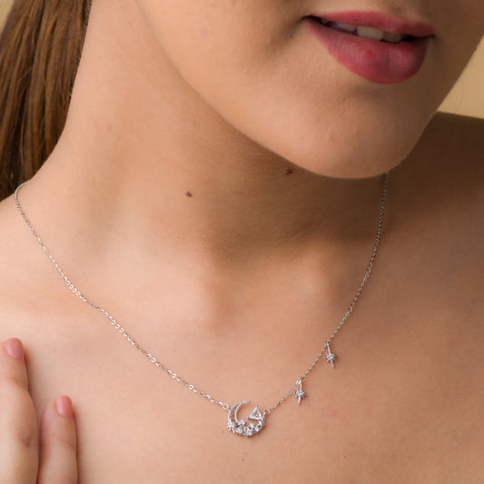 Stars To Moon Pendant Chain - 925 Silver