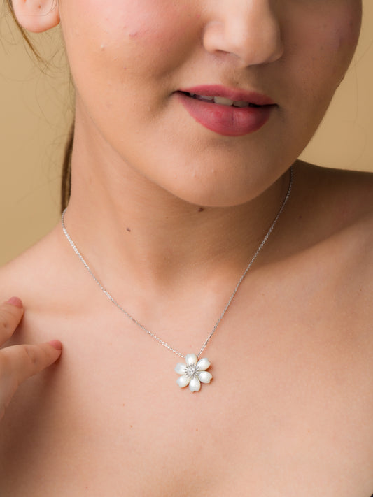 Bloomed Flower Pendant Chain - 925 Silver
