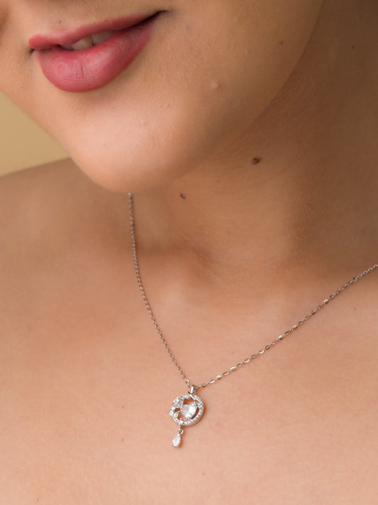 The Heart Circle Zircon Pendant Chain - 925 Silver