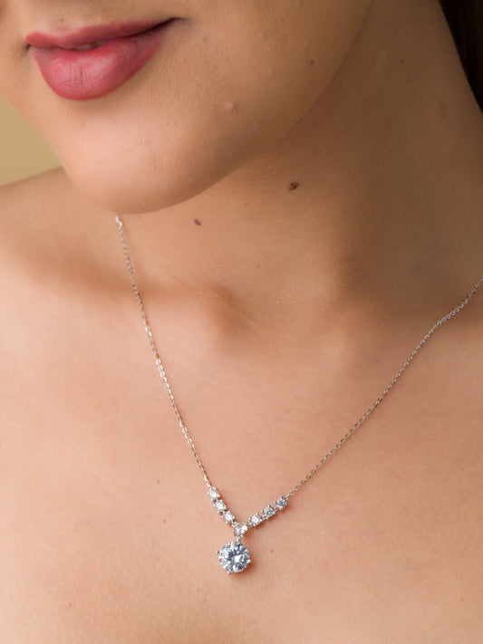 Solitaire Zircon Line Pendant Chain - 925 Silver