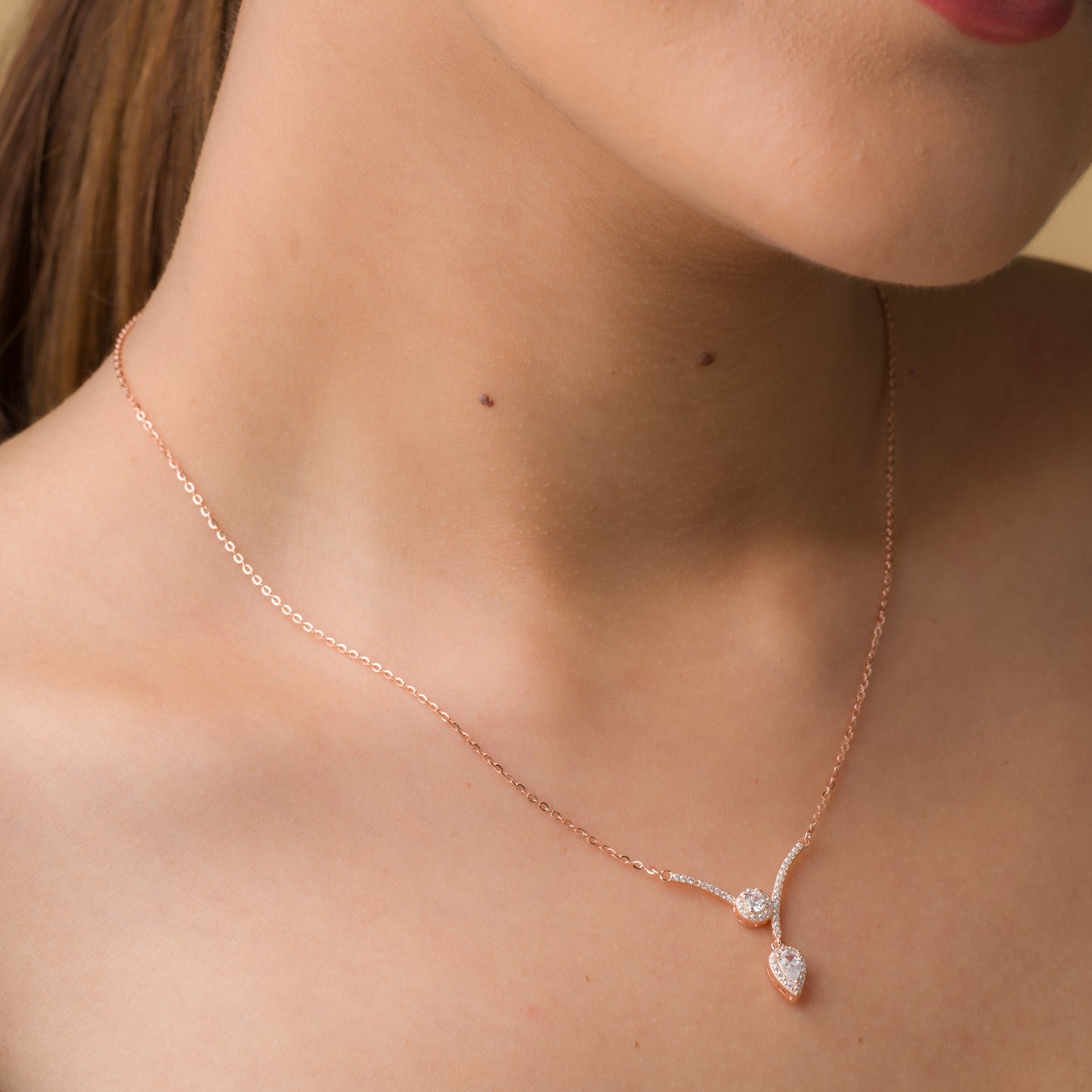 Pears Shaped Zircon Pendant Chain - 925 Silver
