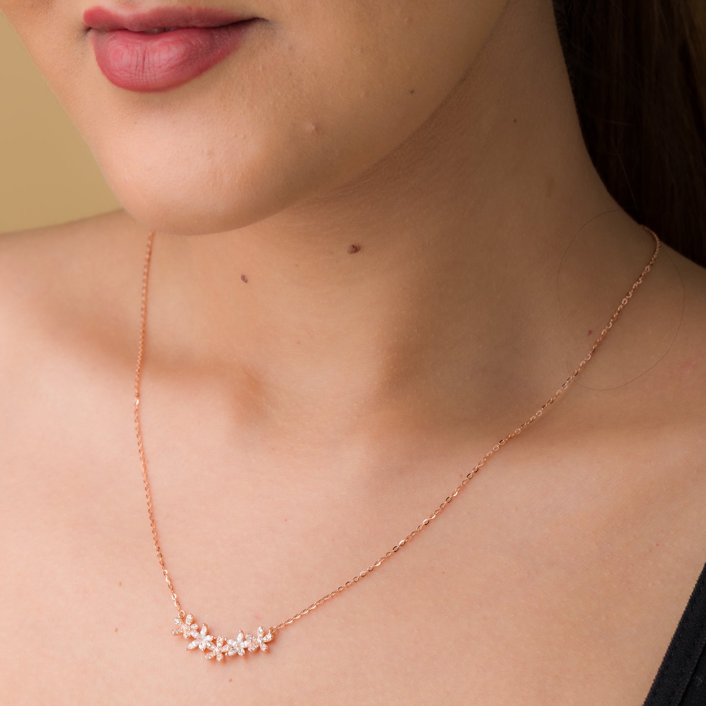 Flowers Zircon Fusion Pendant Chain - 925 Silver