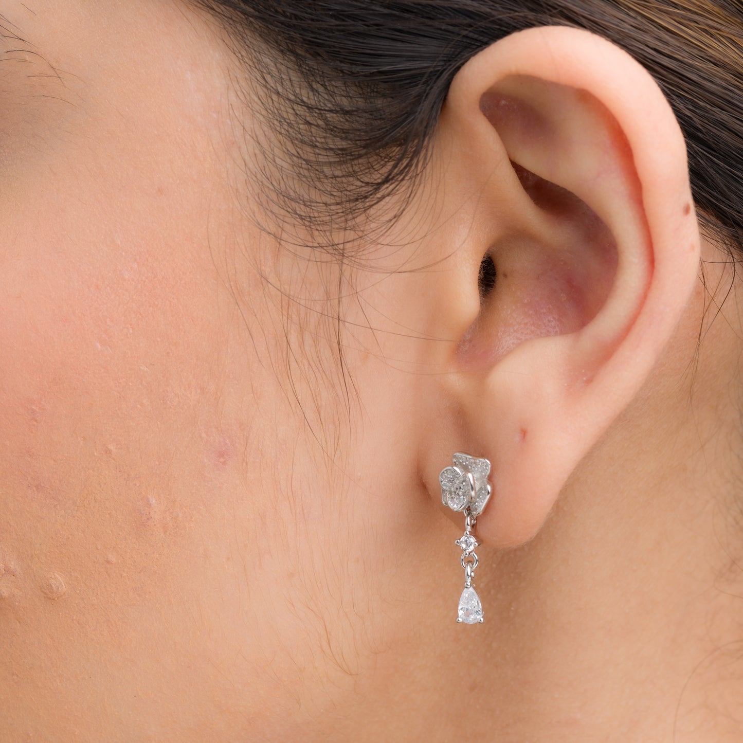 Rose Flower Zircon Dangler Earrings - 925 Silver