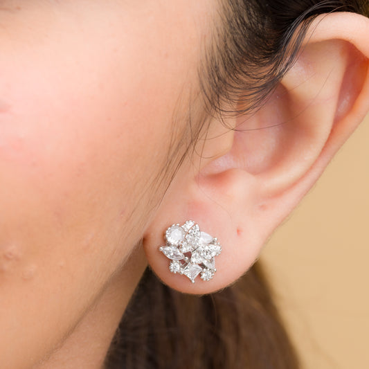 Zircon Fusion Stud Earrings - 925 Silver