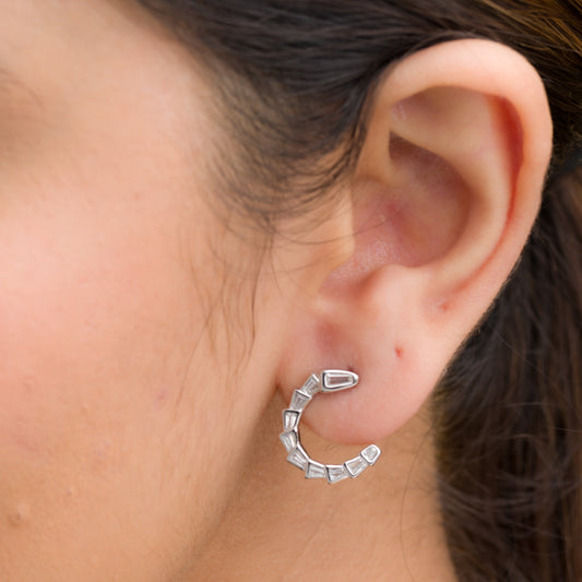 Baguette Snake Hoop Earrings - 925 Silver
