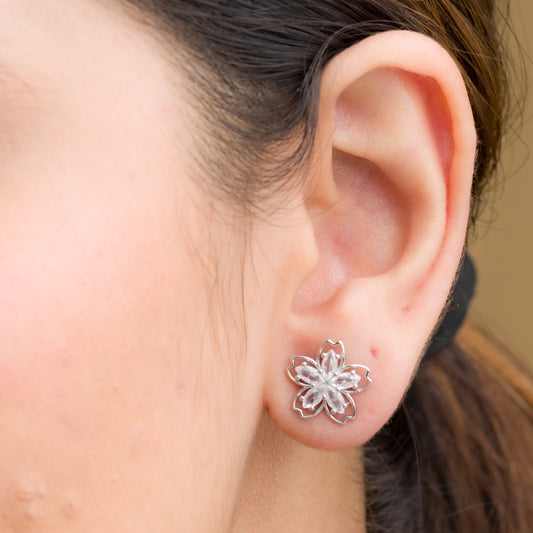 Star Flower Elegance Stud Earrings - 925 Silver