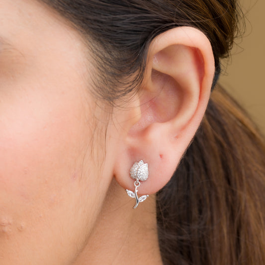 Retro Flower Drop Earrings - 925 Silver