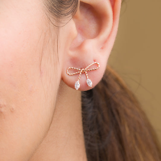 Twisted Bow Zircon Earrings - 925 Silver