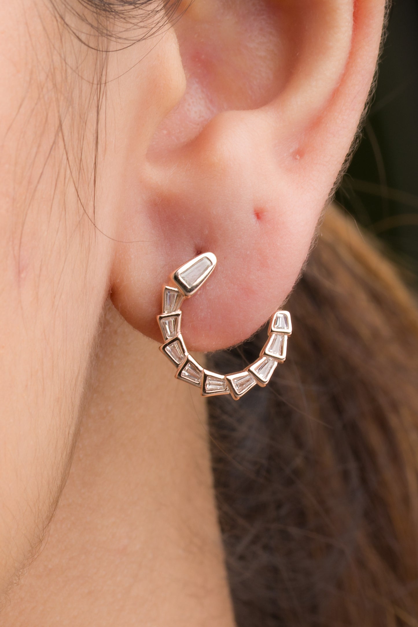 Baguette Snake Hoop Earrings - 925 Silver