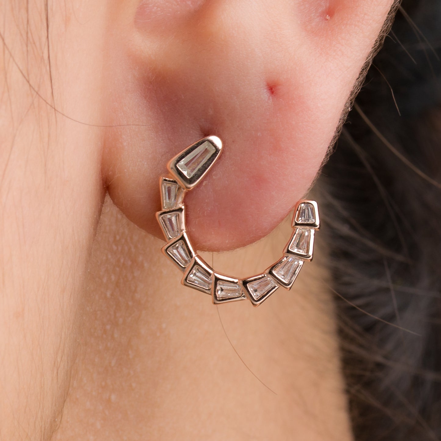Baguette Snake Hoop Earrings - 925 Silver