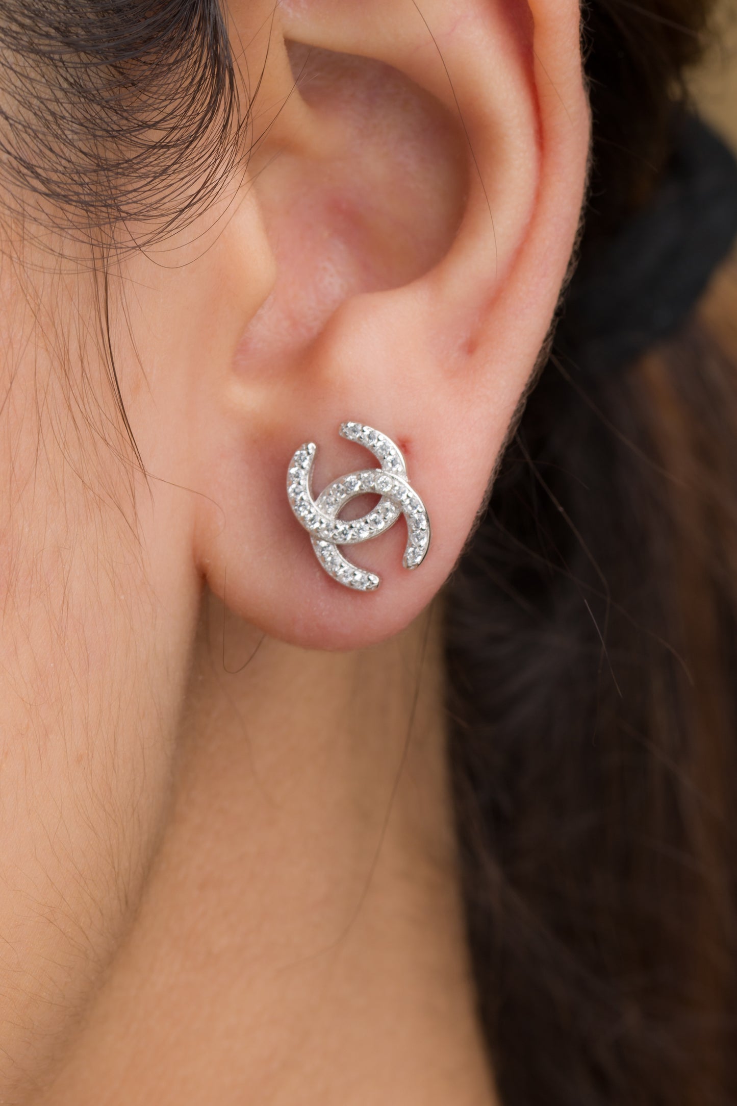 Loop Zircon Stud Earrings - 925 Silver