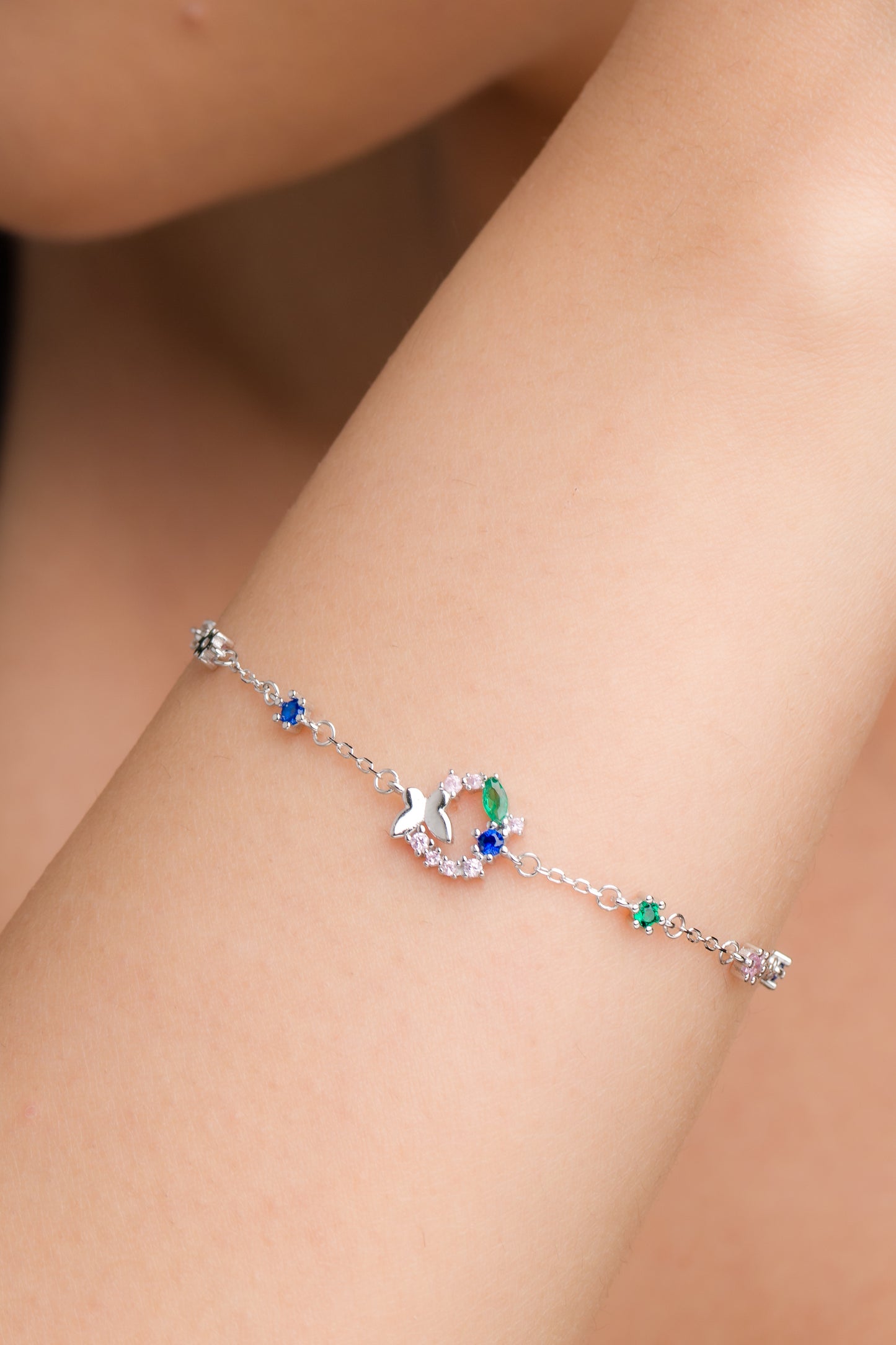 Crystal Butterfly Zircon Bracelet - 925 Silver