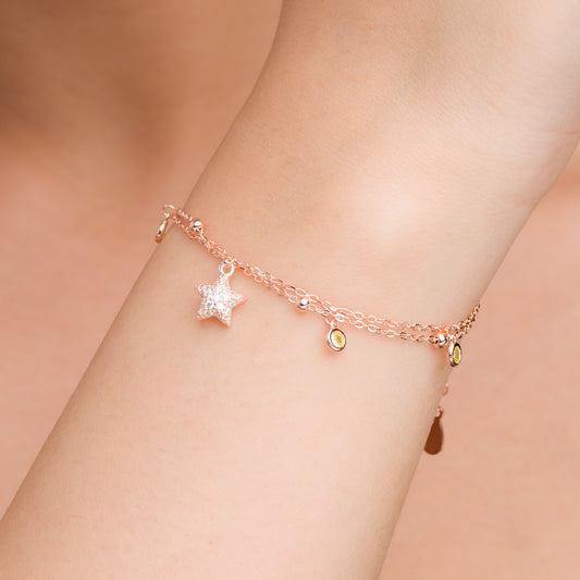 Zircon Star Charm Bracelet - 925 Silver