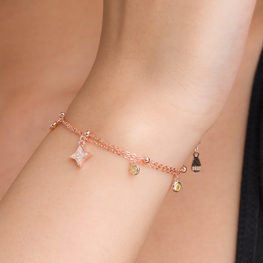 Zircon Star Fusion Charms Bracelet - 925 Silver