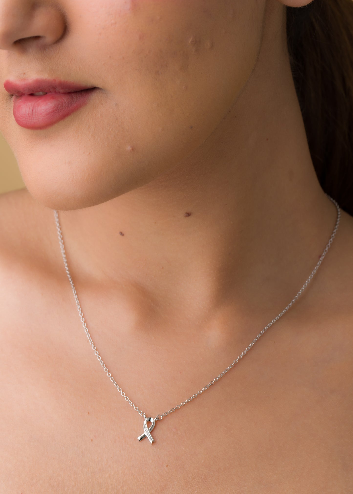 Ribbon Zircon Pendant Chain - 925 Silver