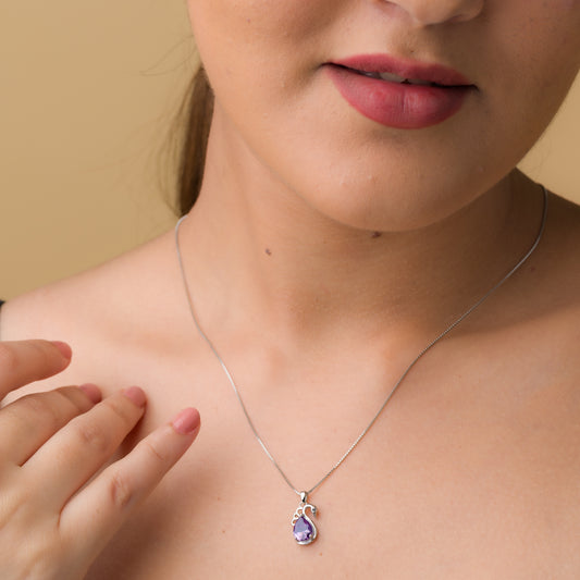 Amethyst Stone Bird Pendant Chain - 925 Silver