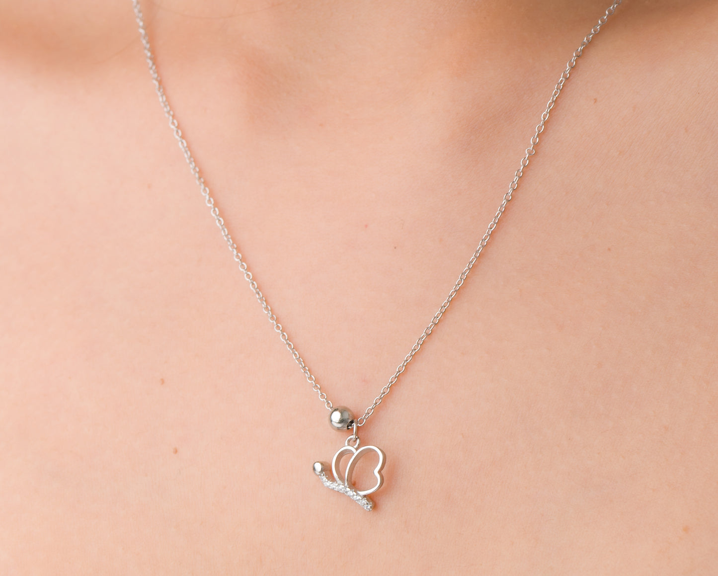 Little Butterfly Zircon Pendant Chain - 925 Silver