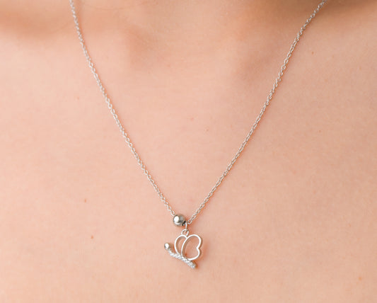 Little Butterfly Zircon Pendant Chain - 925 Silver