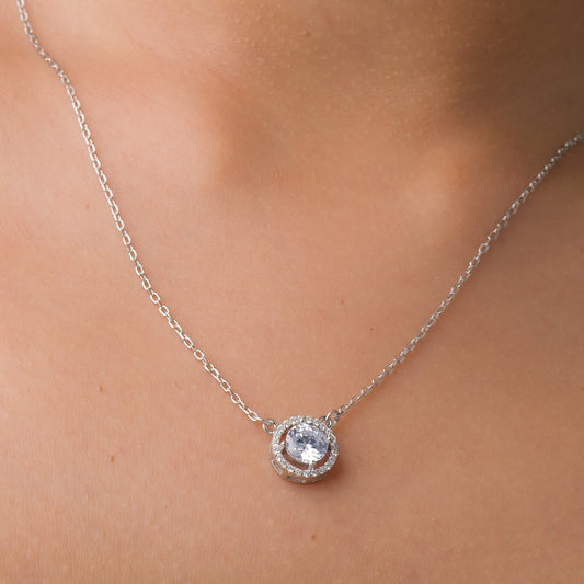 Solitaire Zircon Pendant Chain - 925 Silver