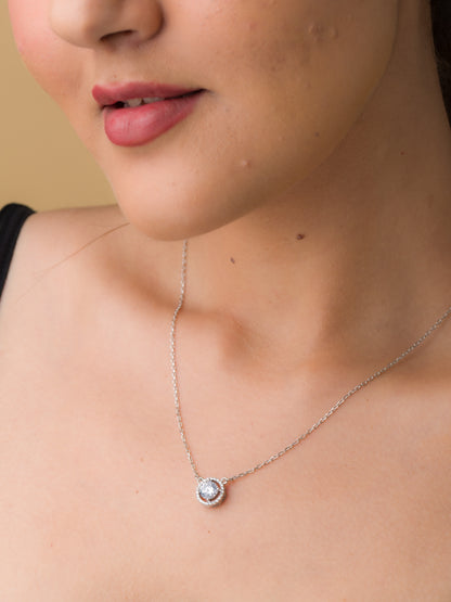 Solitaire Zircon Pendant Chain - 925 Silver