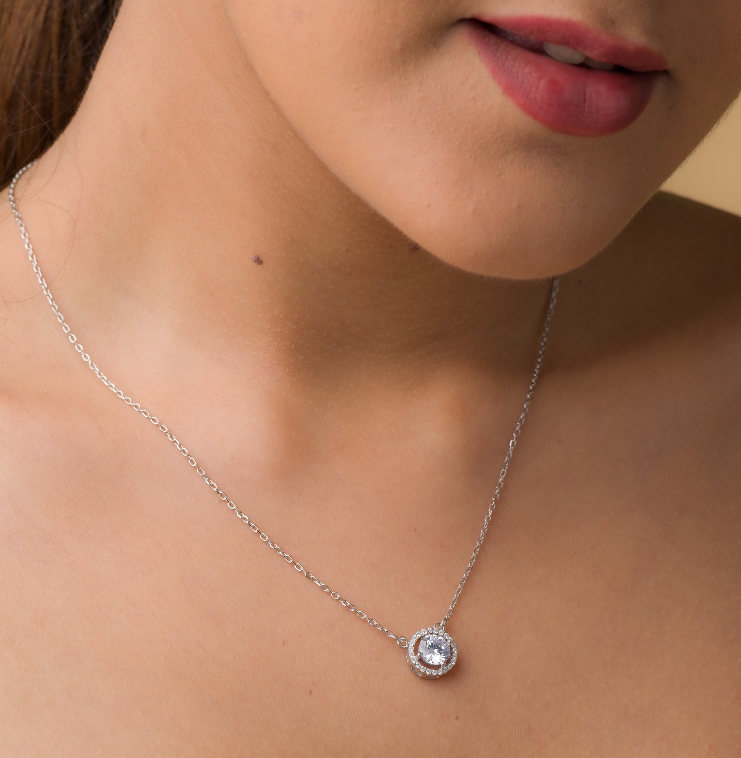Solitaire Zircon Pendant Chain - 925 Silver