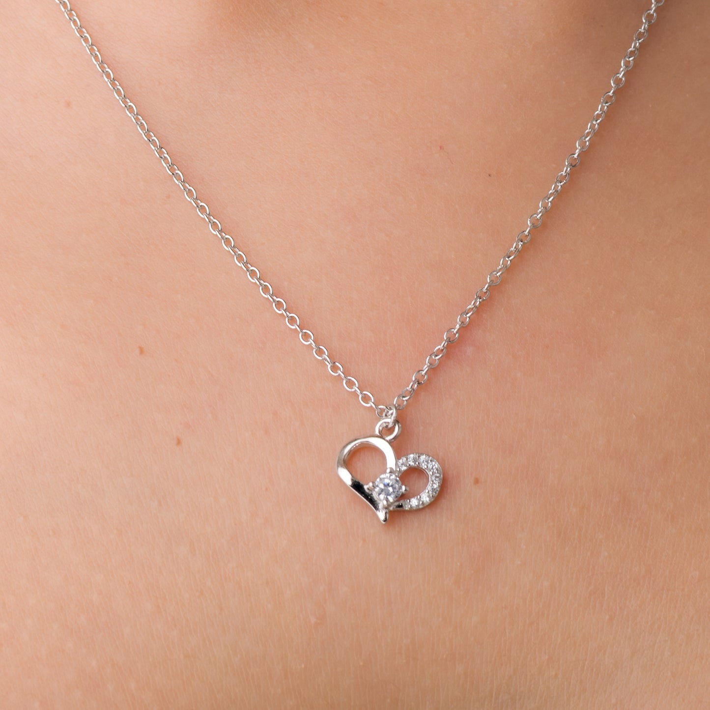 Little Heart Zircon Pendant Chain - 925 Silver