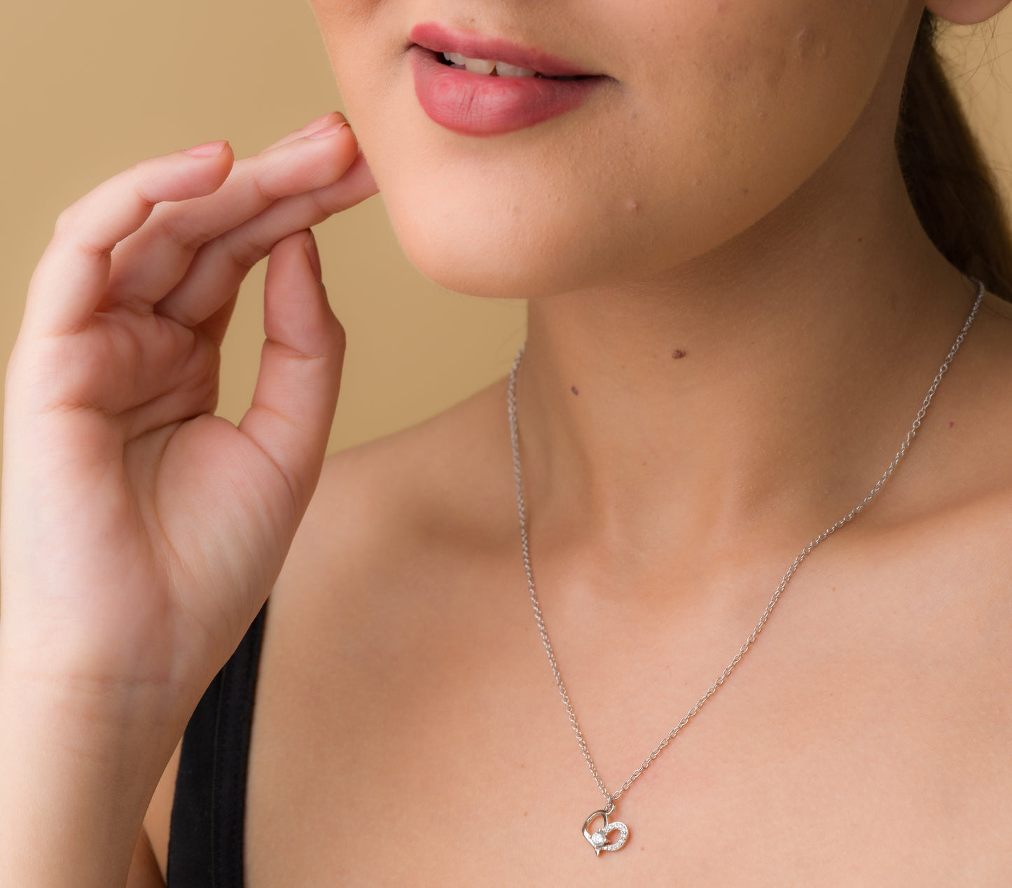 Little Heart Zircon Pendant Chain - 925 Silver