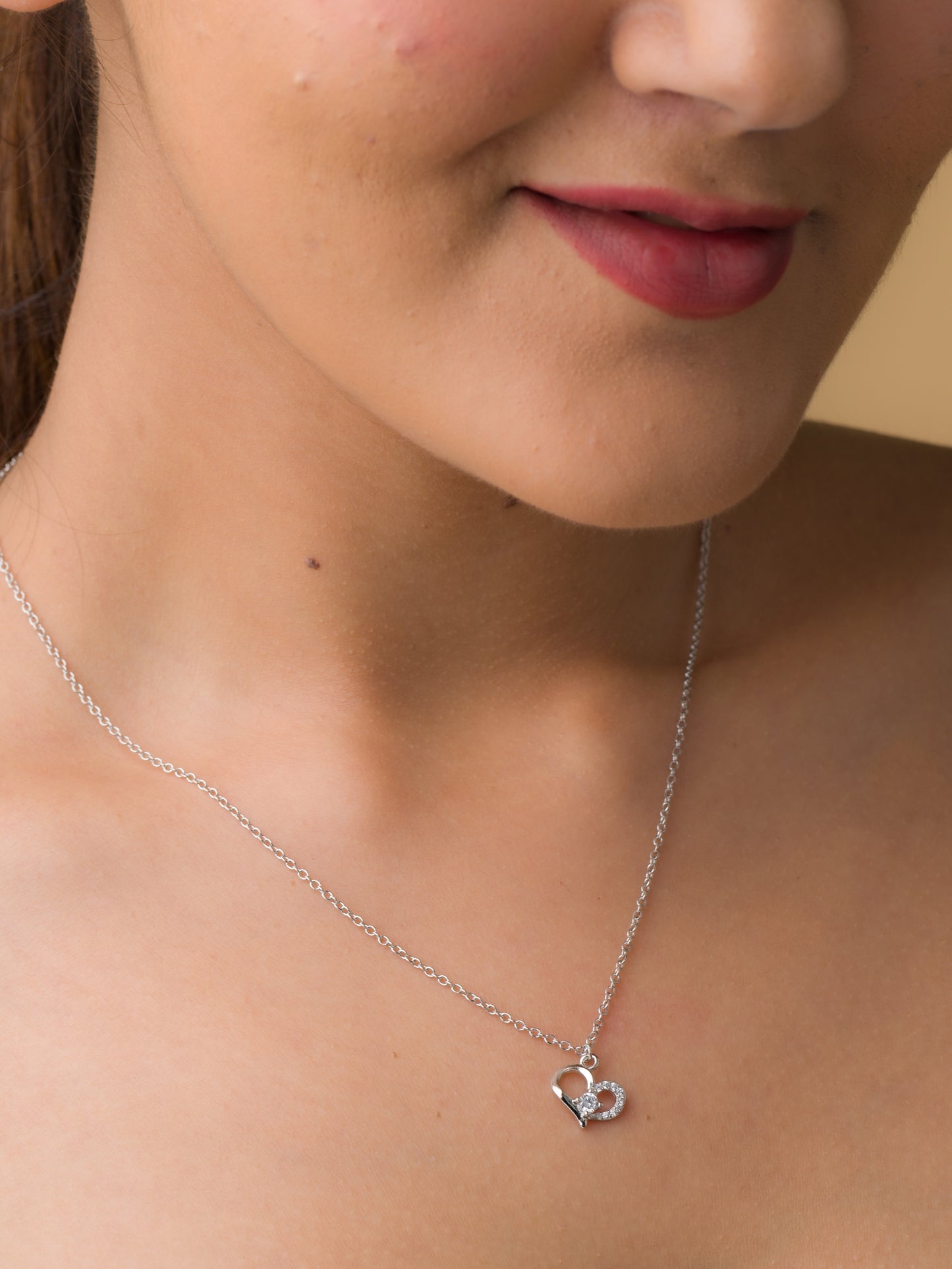 Little Heart Zircon Pendant Chain - 925 Silver