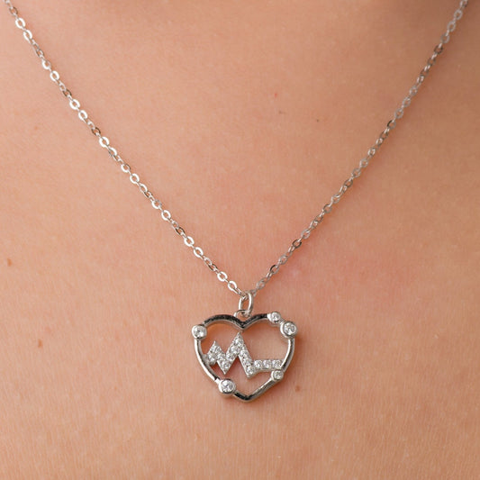 Lifeline Heart Zircon Pendant Chain - 925 Silver