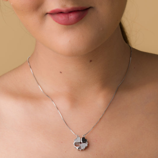 Magnetic Heart Clover Pendant Chain - 925 Silver