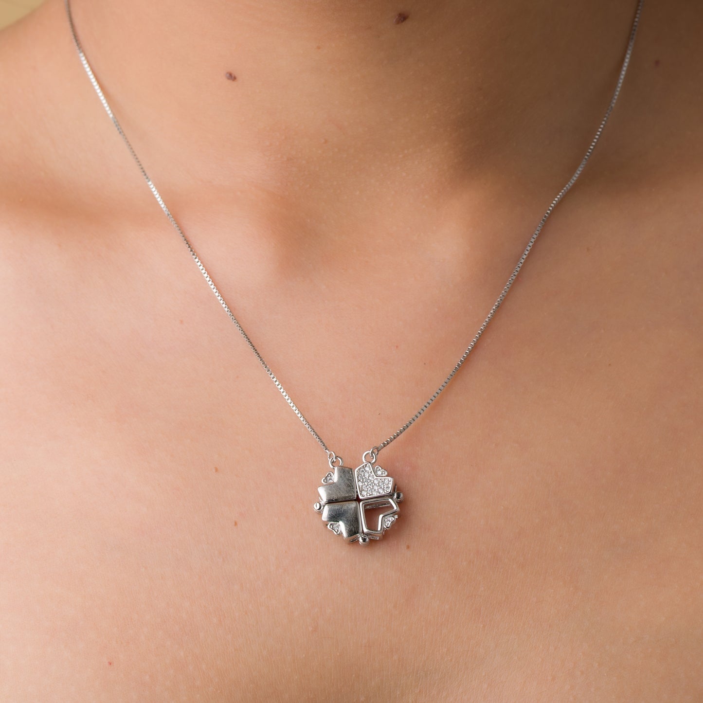 Hearts Clover Pendant Chain - 925 Silver