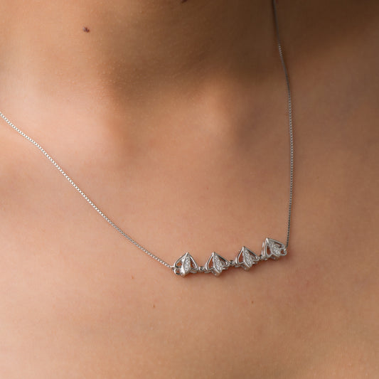 Flower Heart Fusion Pendant Chain - 925 Silver