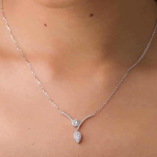 Pears Shaped Zircon Pendant Chain - 925 Silver
