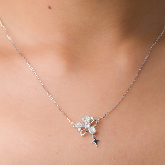 Cute Little Flower Zircon Pendant Chain - 925 Silver
