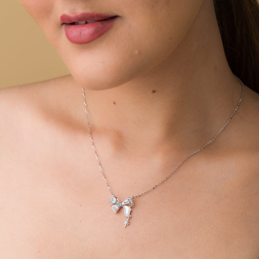 Baguette Bow Pendant Chain - 925 Silver